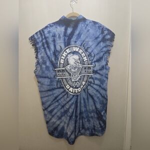 Vintage Daytona Bike Week 69th Anniversary Denim Vest Blue Tie Dye [3XL] Upcycle